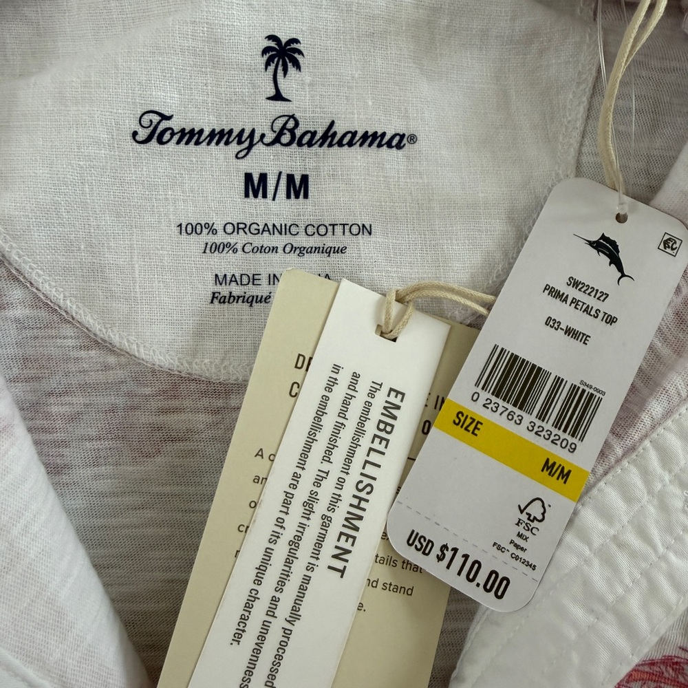 Tommy Bahama Prima Petals Striped Long Sleeve Top | Pink & White - Picture 9 of 9